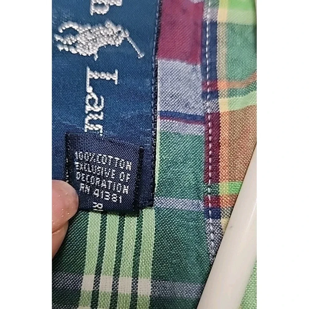Ralph Lauren Shirt Men L Green Pink Multi Plaid Button Up Classic Fit Short Slee